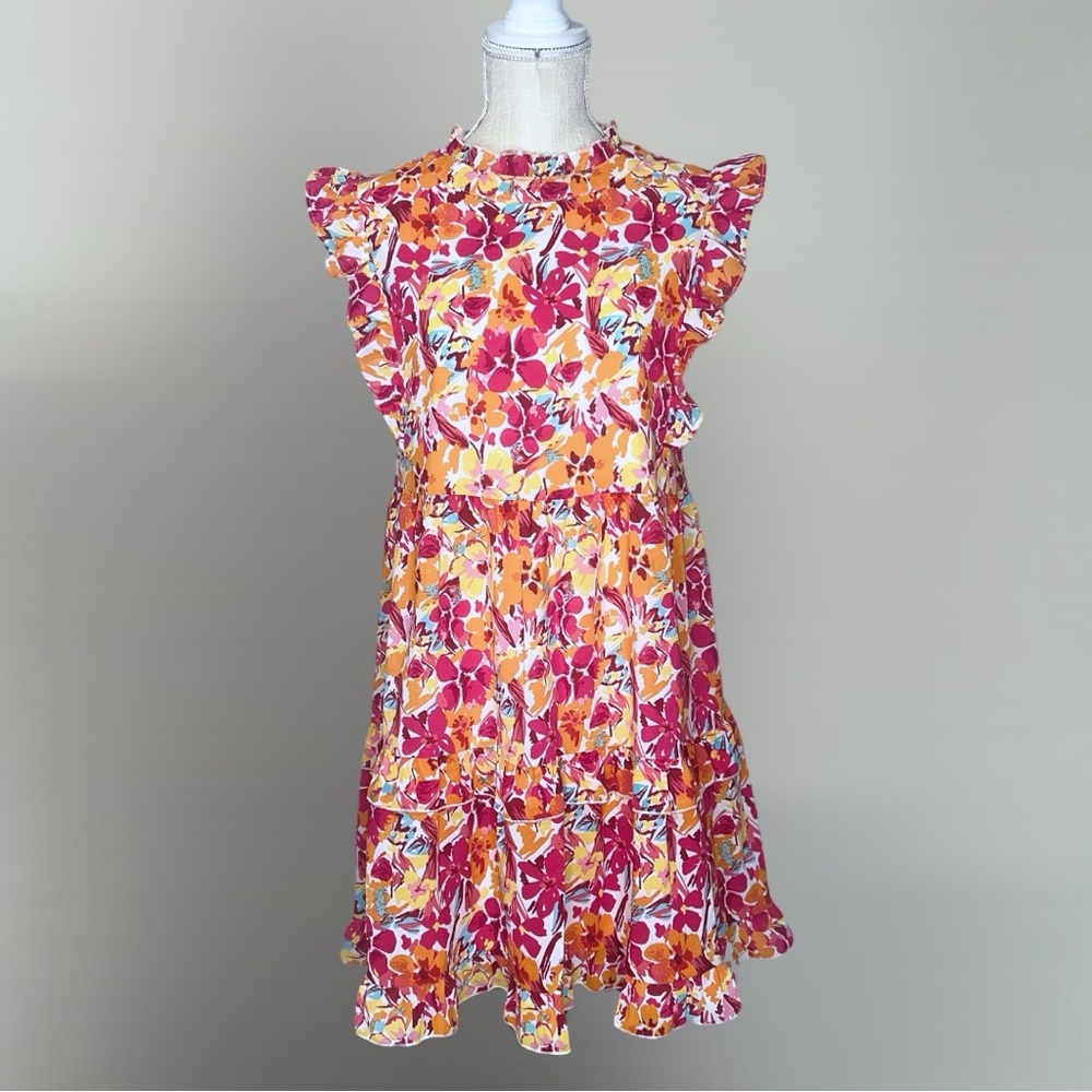 JODIFL Floral Mini Dress - Red, Yellow, White, Turquoise Large